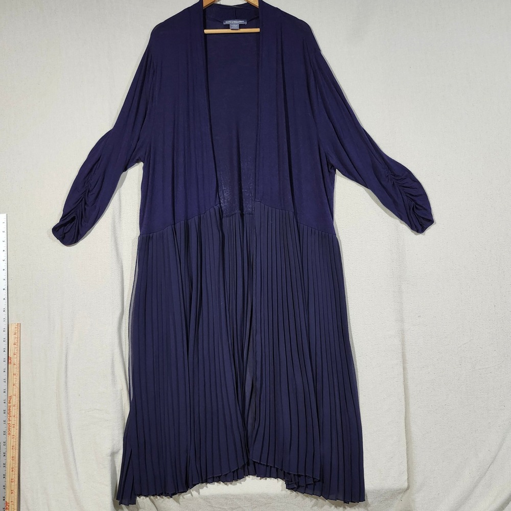 Kate & Mallory Navy Blue Pleated Mixed Media Duster Cardigan Ruched Sleeve 2X